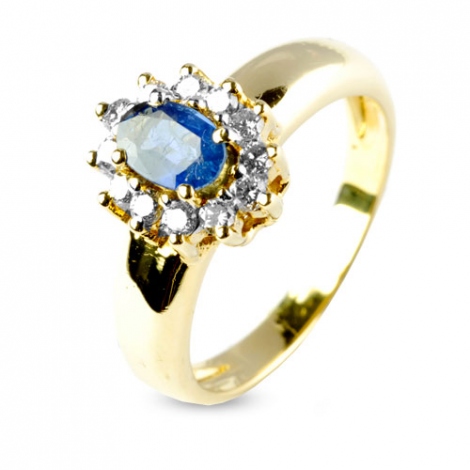 Bague saphir 0.60 ct sertie de diamants 0.36 ct