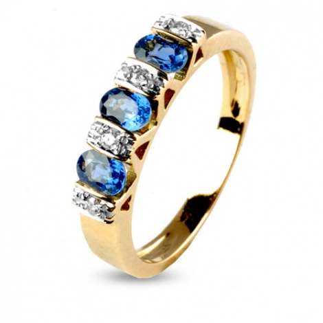 Bague Saphir 0.90 ct sertie de diamants 0.04 ct