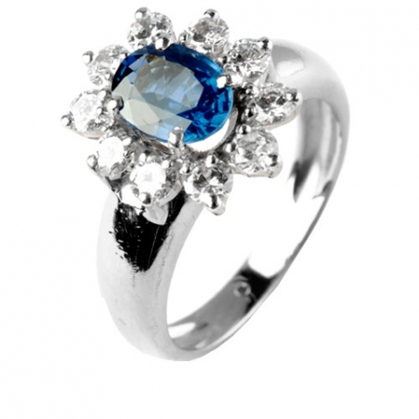 Bague saphir 1.30 carats sertie de diamants 1 carat