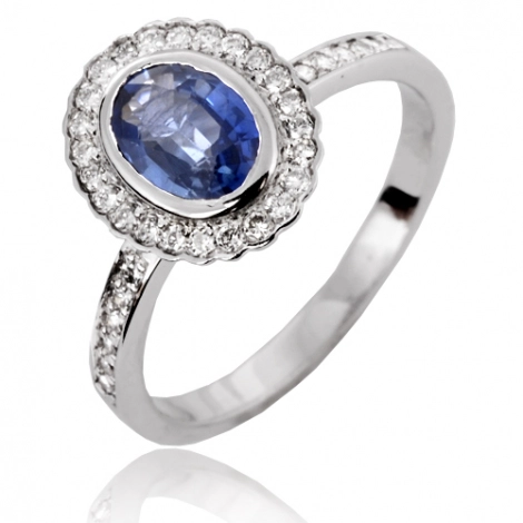 Bague saphir 1.35 carats sertie de diamants 0.36 ct