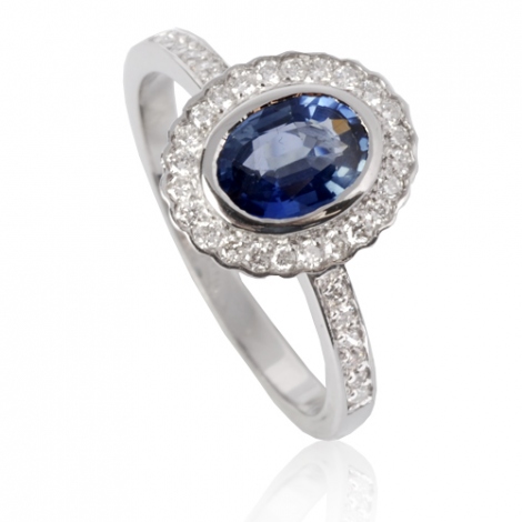 Bague saphir 1.35 carats sertie de diamants 0.36 ct