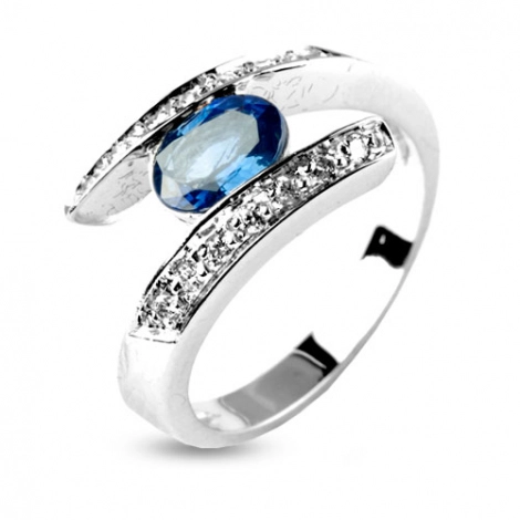 Bague Saphir 1 carat sertie de diamants 0.14 ct
