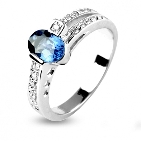 Bague Saphir 1 carat sertie de diamants 0.19 ct