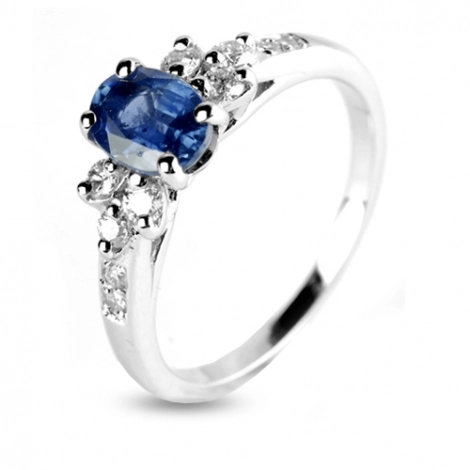Bague Saphir 1 carat sertie de diamants  0.28 ct