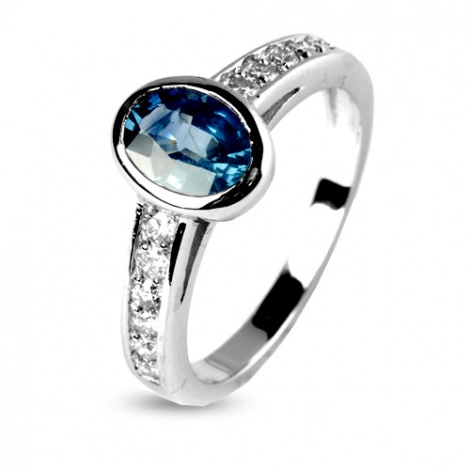 Bague saphir 1 carat sertie de diamants 0.29 ct