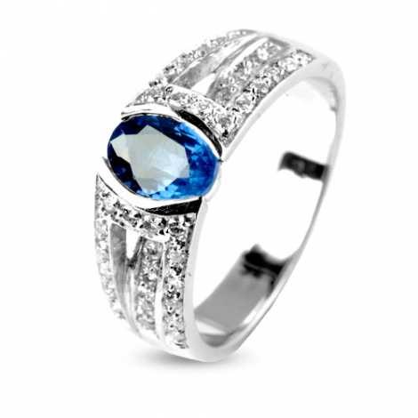 Bague saphir 1 carat sertie de diamants 0.36 ct