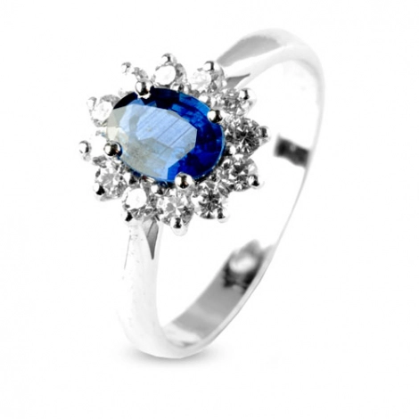 Bague saphir 1 carat sertie de diamants 0.42 ct