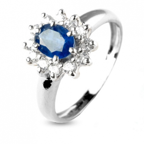 Bague saphir 1 carat sertie de diamants 0.48 ct