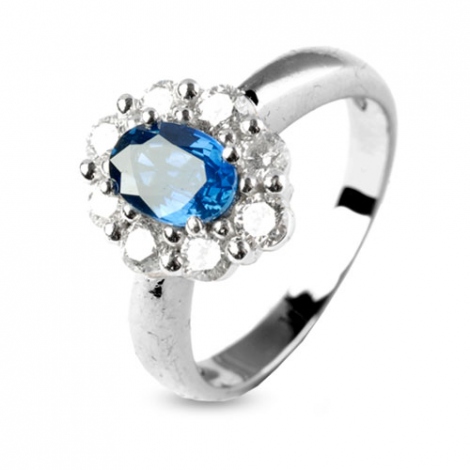 Bague saphir 1 carat sertie de diamants 0.64 ct