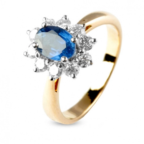 Bague saphir 1 carat sertie de diamants 0.70 ct