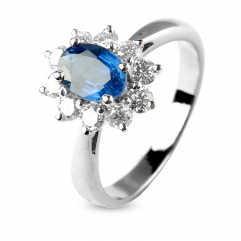 Bague saphir 1 carat sertie de diamants 0.70 ct