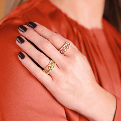 Bague saphir orange et diamants - One More