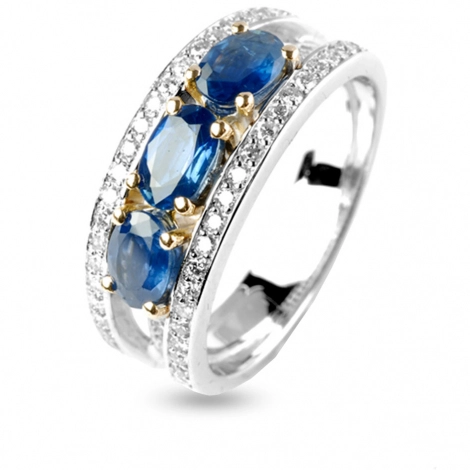 Bague Saphir trilogie et diamants