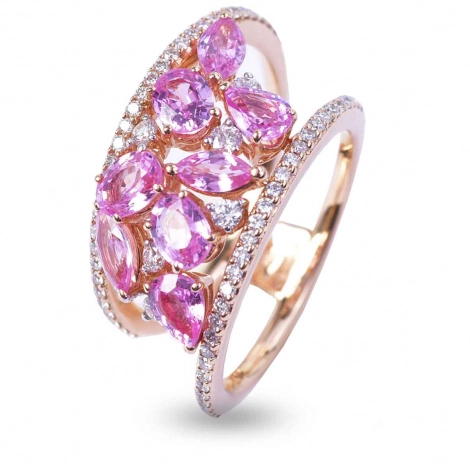 Bague Saphirs Roses et Diamants
