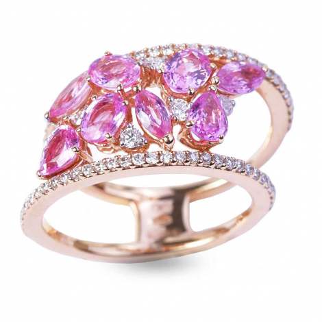 Bague Saphirs Roses et Diamants