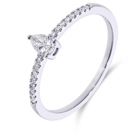 Bague solitaire diamant poire accompagne Or blanc
