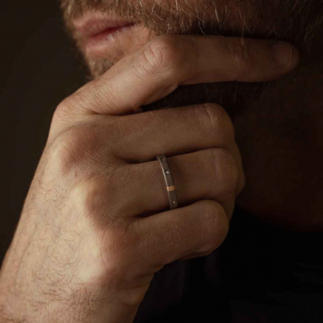 Bague Titane et Or sertie de diamants Noirs - Mano J