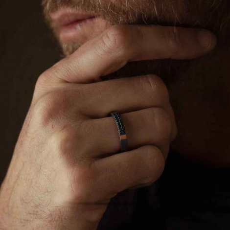 Bague Titane et Or sertie de diamants Noirs - Mano J