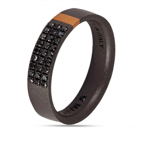 Bague Titane et Or sertie de diamants Noirs - Mano J