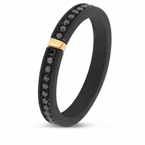 Bague Titane Noir - Or -  sertie de diamants Noirs - Mano J � combiner