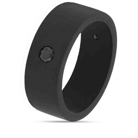 Bague Titane Noir Jonc Plat serti de diamants  - Mano J � combiner