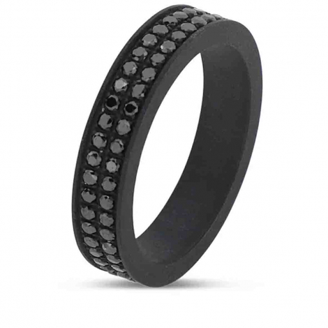 Bague Titane Noir sertie de diamants Noirs - Mano J � combiner