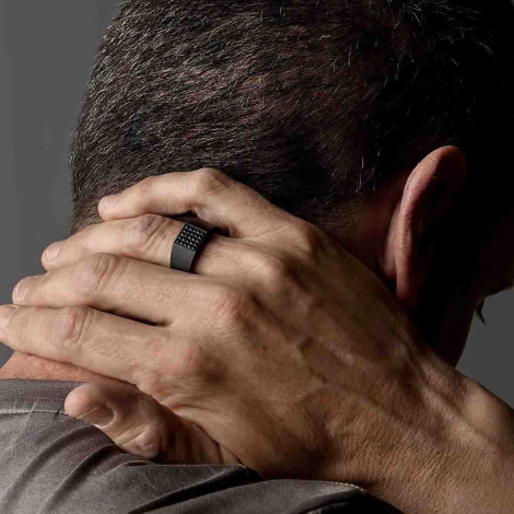 Bague Titane Noir sertie de diamants Noirs - Mano J