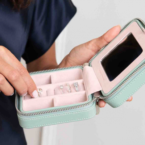 Bo�te � Bijoux de Voyage Wolf 1834 - Wolf X Liberty Small Travel Jewellery Zip Case - Vert Pastel