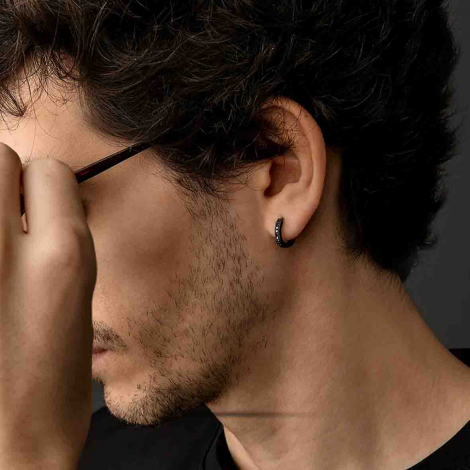 Boucle d'oreille Homme Titane et Diamants Noirs