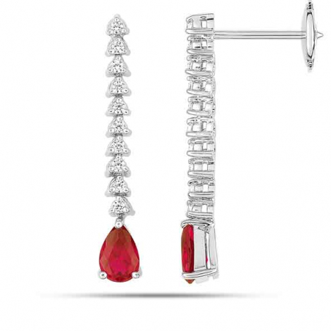 Boucles D'oreilles En Argent 925 Avec 4 Rubis - Forme Grappe - Modèle BO-AR-43 - Neuf Avec étiquettes