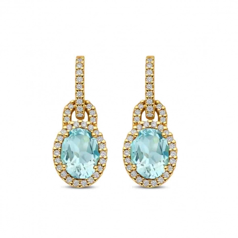 Boucles d'oreilles Aigue Marine et Diamants