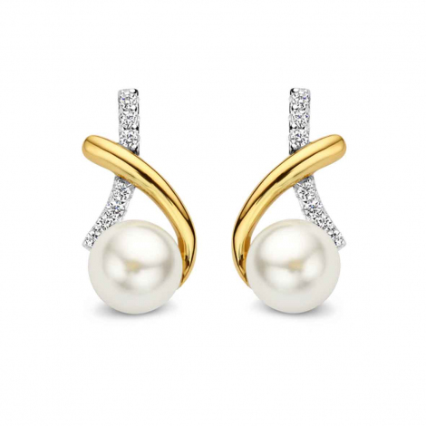 Boucles d'oreilles Argent et plaqu or zirconium perle blanche - Naiomy  combiner