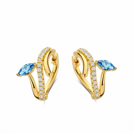 Boucles d'oreilles argent plaqu or et oxydes bleu et blanc - Naiomy