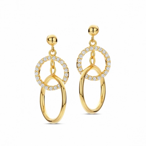 Boucles d'oreilles argent plaqu or jaune avec motif circulaire + Oxydes- Naiomy