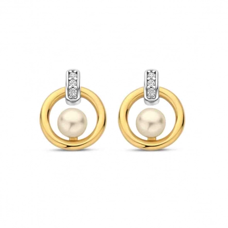 Boucles d'oreilles argent plaqu or jaune et perle- Naiomy