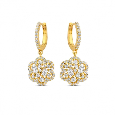 Boucles d'oreilles argent plaqu or jaune motif floral et oxydes- Naiomy