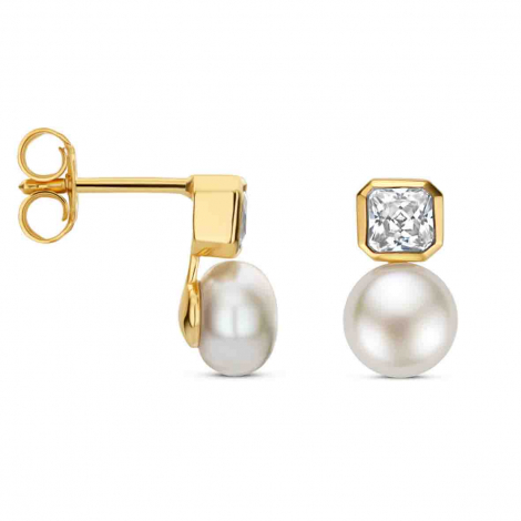 Boucles d'oreilles argent plaqué or jaune Oxydes et perle - Naiomy à combiner