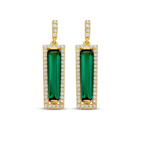 Boucles d'oreilles argent plaqu or pierre verte au centre et oxydes - Naiomy  combiner