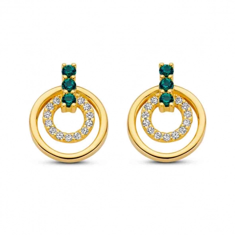 Boucles d'Oreilles argent plaqu or - pierre verte et Oxydes- Naiomy