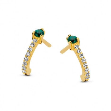 Boucles d'Oreilles argent plaqu Or - pierre verte et Oxydes- Naiomy