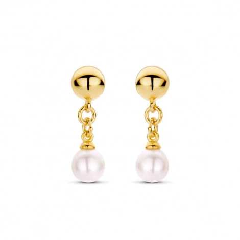 Boucles d'oreilles Argent plaques or avec perle - Naiomy