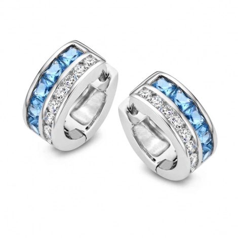 Boucles d'oreilles argent zirconium bleu et blanc - Naiomy