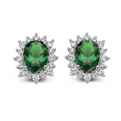 Boucles d'oreilles argent zirconium vert et blanc - Naiomy