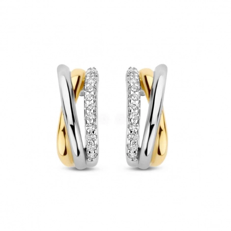 Boucles d'oreilles bicolores serties de zirconium Naiomy Silver