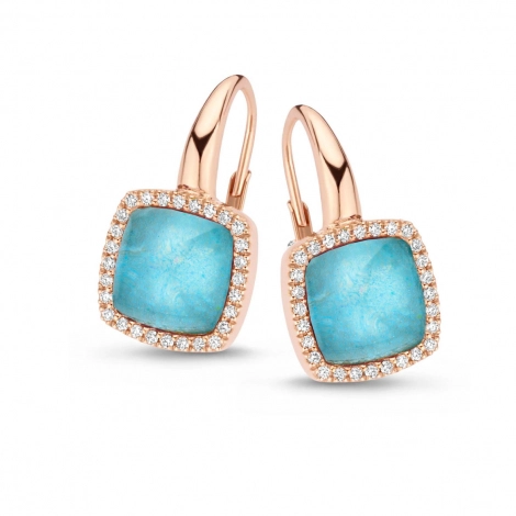 Boucles d'oreilles cristal de roche sur amazonite et diamants One More