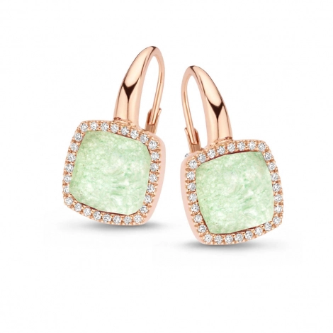 Boucles d'oreilles cristal de roche sur aventurine et diamants One More