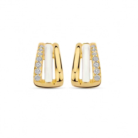 Boucles d'oreilles en argent plaqu or jaune avec mail blanc + Oxydes Naiomy