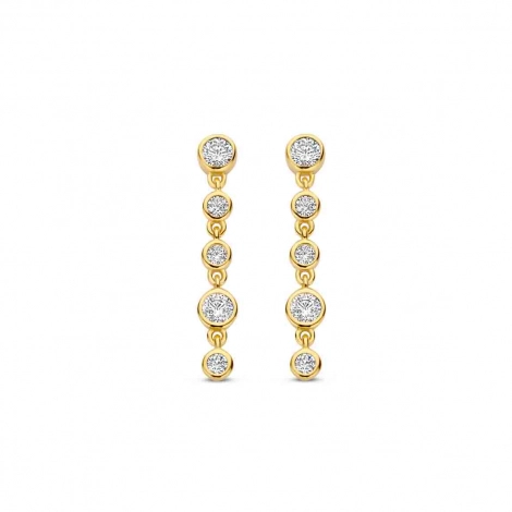 Boucles d'oreilles longues en argent plaqu or jaune avec Naiomy en CZ