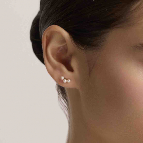 Boucles d'oreilles or 3 Perles blanches