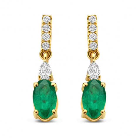 Boucles d'oreilles pendantes Emeraude et Diamants à combiner